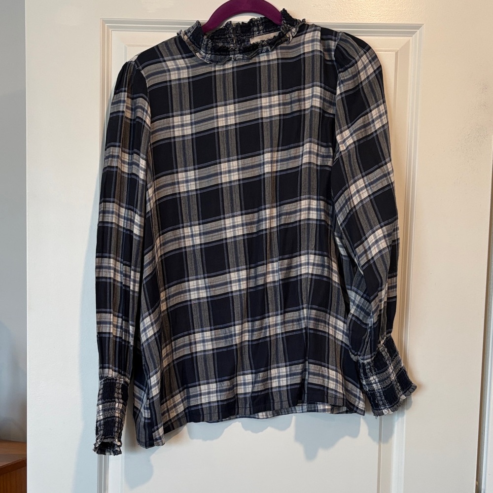 LOFT Black and White Plaid Blouse